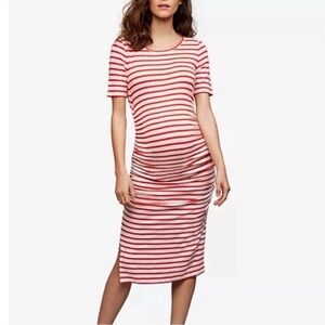 Isabella Oliver Maternity Red and White Striped Midi Dress